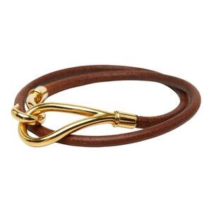 Hermes Jumbo 2 Bracelet Choker Brown Gold Plated Leather
